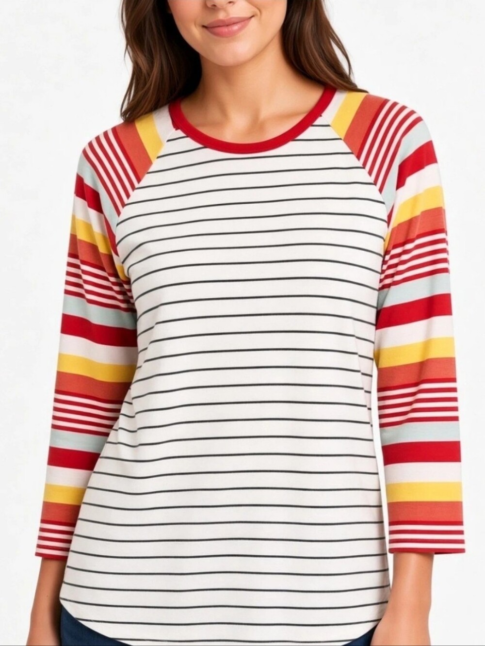 NWT LuLaRoe Randy Baseball Tee Shirt Medium M Black White Striped Red 3/4 Raglan